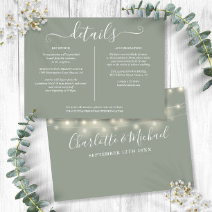 String Lights Sage Green Wedding Details Info Invitation