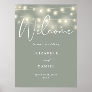 String Lights Sage Green Wedding Welcome Sign