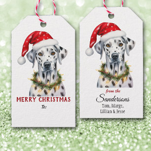 String Lights Santa Hat Dalmatian Dog Christmas Gift Tags