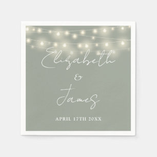 String Lights Script Black And White Wedding Napkin
