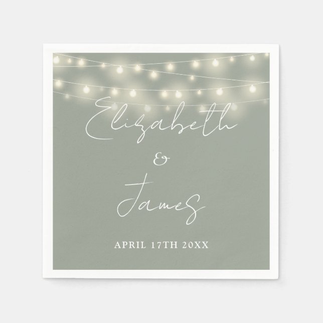 String Lights Script Black And White Wedding Napkin (Front)