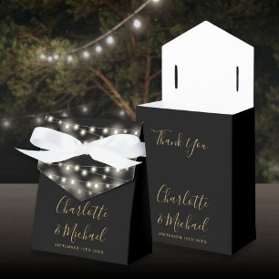 String Lights Signature Script Black Gold Wedding Favour Box