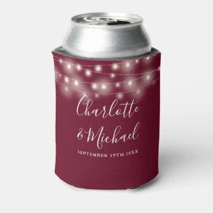 String Lights Signature Script Burgundy Wedding Can Cooler
