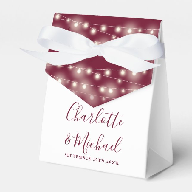 String Lights Signature Script Burgundy Wedding  Favour Box (Front Side)