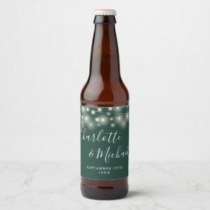 String Lights Signature Script Emerald Wedding Beer Bottle Label