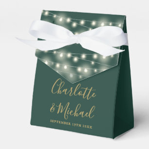 String Lights Signature Script Green Gold Wedding Favour Box