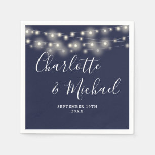 String Lights Signature Script Navy Blue Wedding Napkin