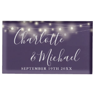 String Lights Signature Script Purple Place Card Holder