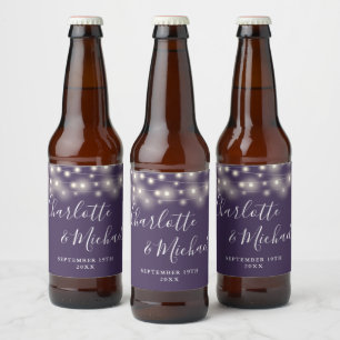 String Lights Signature Script Purple Wedding Beer Bottle Label