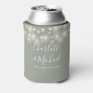 String Lights Signature Script Sage Green Wedding Can Cooler