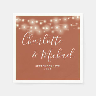 String Lights Signature Script Terracotta Wedding Napkin