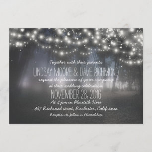 string lights sparkly rustic wedding invitation