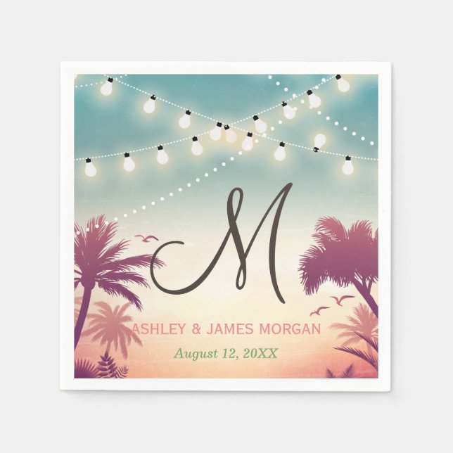 String Lights Summer Outdoor Wedding Monogram Napkin (Front)