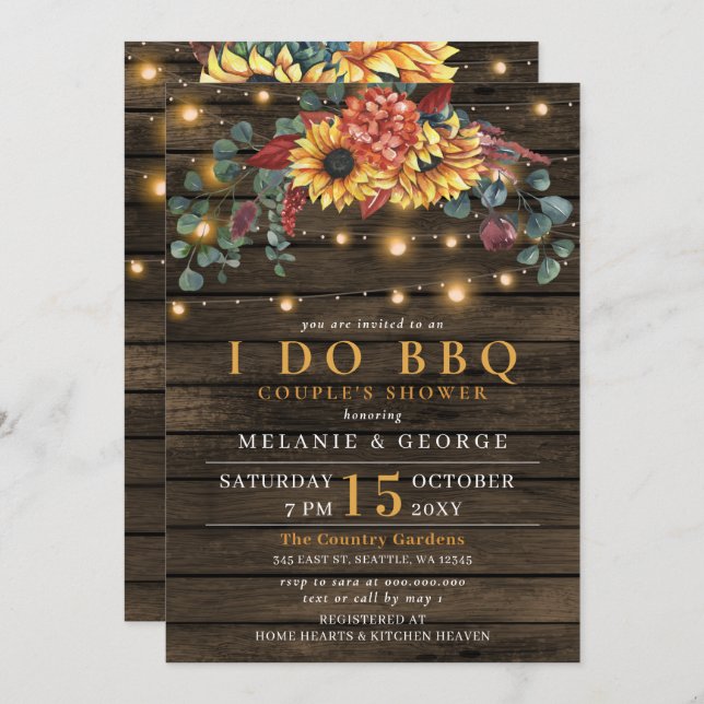 String Lights Sunflowers I DO BBQ Couples Shower  Invitation (Front/Back)