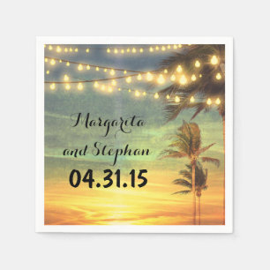 String Lights Sunset Beach Wedding Napkin