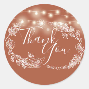 String Lights Terracotta Floral Thank You Classic Round Sticker