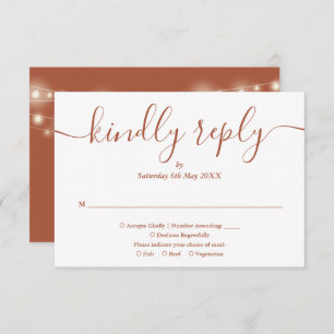 String Lights Terracotta Script Meal Choice RSVP Card