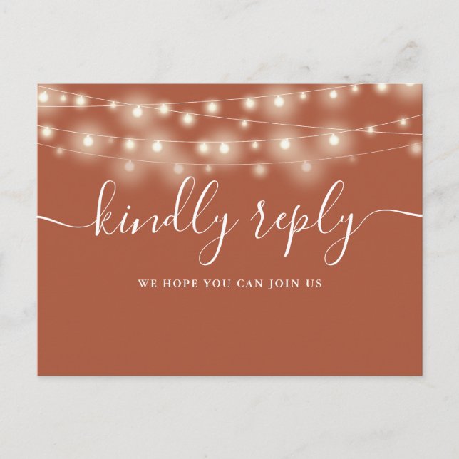 String Lights Terracotta Song Request RSVP Invitation Postcard (Front)