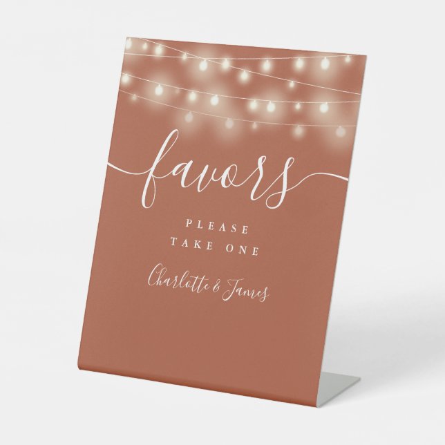 String Lights Terracotta Wedding Favours Table Pedestal Sign (Front)