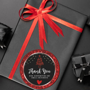 String Lights Thank you Black and Red Classic Round Sticker