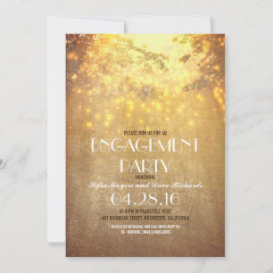 String Lights Tree Branch Rustic Engagement Party Invitation