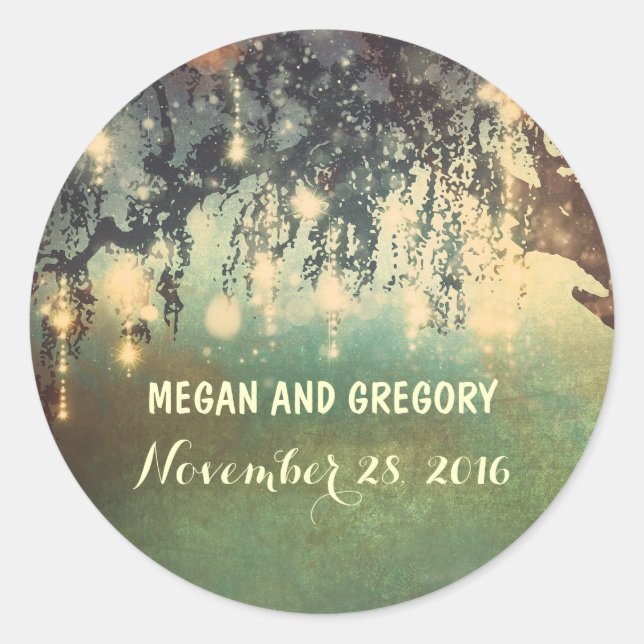 String Lights Tree Outdoor Wedding Classic Round Sticker (Front)