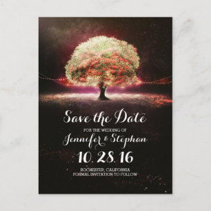 String lights tree romantic save the date postcard