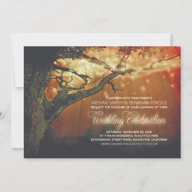 String Lights Tree Rustic Forest Wedding Invites (Front)