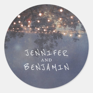 String Lights Tree Rustic Wedding Classic Round Sticker