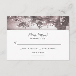 string lights tree rustic wedding RSVP card