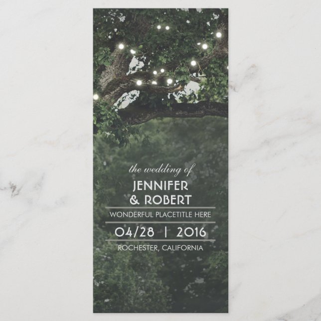 String Lights Tree-Rustic Woodland Wedding Program Programme (Front)