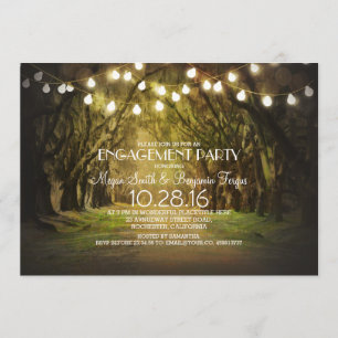 String Lights Trees Path Rustic Engagement Party Invitation