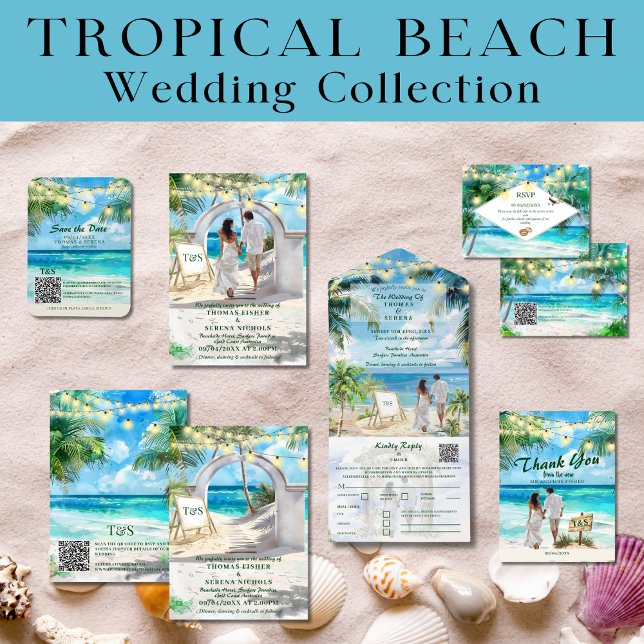 String Lights Tropical Beach Thank You Wedding Postcard (Creator Uploaded)