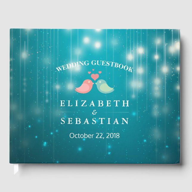 String Lights Turquoise Glitter Wedding Guestbook (Front)