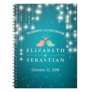 String Lights Turquoise Glitter Wedding Guestbook Spiral Notebook