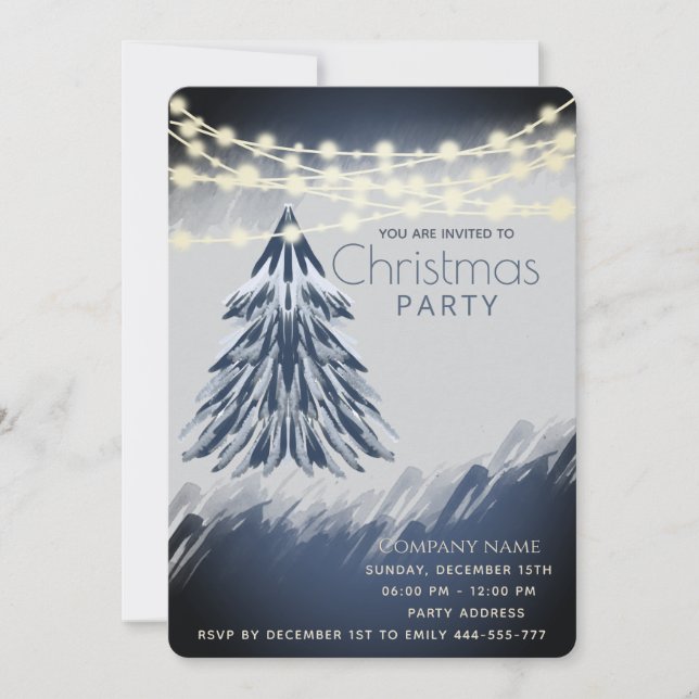 String lights watercolor Christmas party  Invitation (Front)