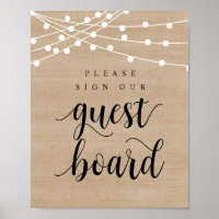 String Lights, Wedding Sign Our Guest Board Poster