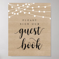 String Lights, Wedding Sign Our Guest Book Poster