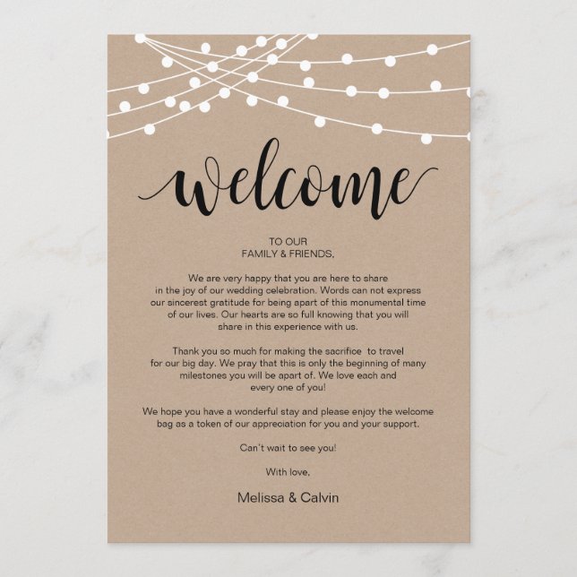 String Lights, Wedding Welcome and Itinerary Card (Front)