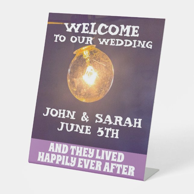 STRING LIGHTS WEDDING WELCOME PEDESTAL SIGN (Front)