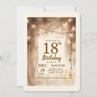 String Lights Wood Birthday Invitation