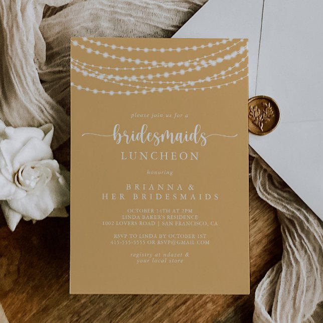 String Lights Yellow Bridesmaids Luncheon Shower   Invitation (Creator Uploaded)