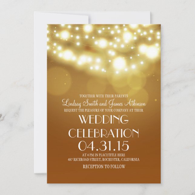 String lights yellow elegant wedding invites (Front)