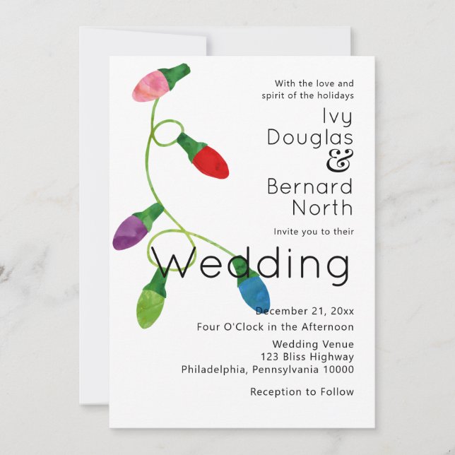 String of Coloured Christmas Lights, Wedding Announcement (Front)