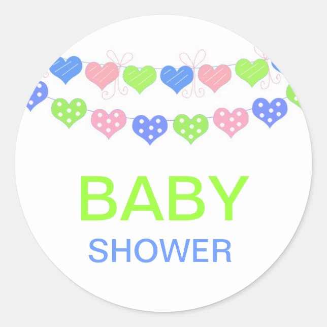 String of Hearts Baby Shower Classic Round Sticker (Front)