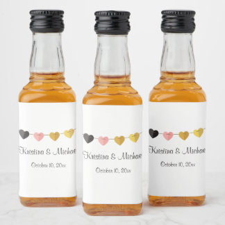 String of Hearts Custom Bride Groom Wedding Liquor Bottle Label