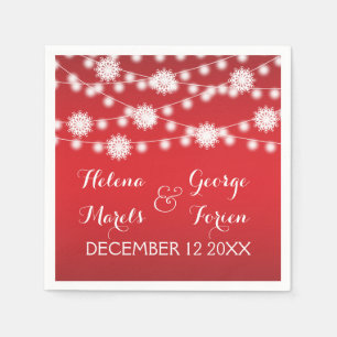 String of lights and snowflakes red wedding napkin