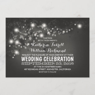 String Of Lights Black & White Wedding Invite