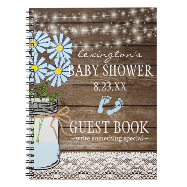 String Of Lights Blue Baby Shower Guestbook | Spiral Notebook (Front)