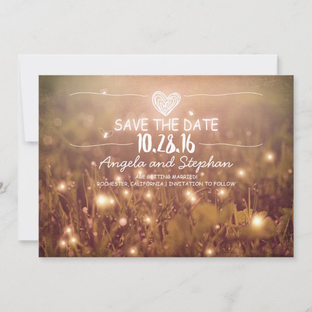 string of lights blush rustic save the date cards (Front)